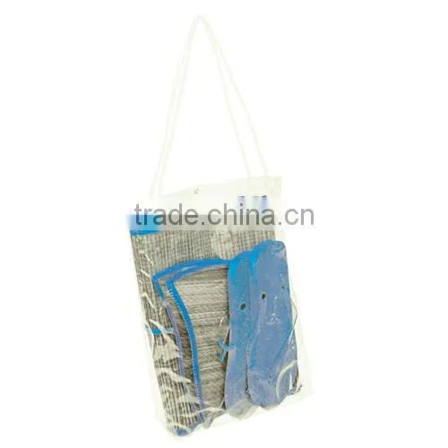 Folding straw beach mat set with flip flop and straw hat