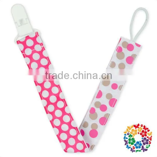 Navy Red Stripe Printed Ribbon Baby Boy Pacifier Clip Plastic Pacifier Clip Holder
