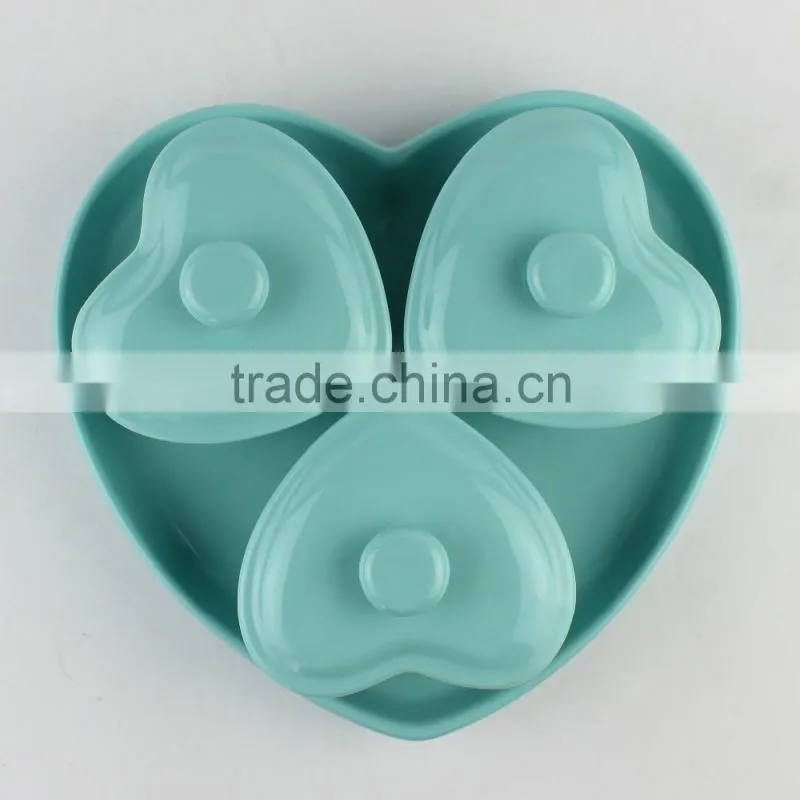 set of three heart shape stoneware mini casserole