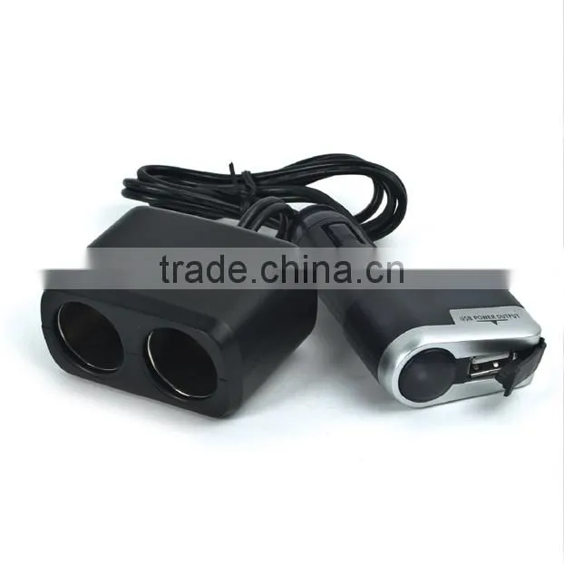2 Sockets Car Charger Cigarette Lighter Adapter with USB for iPhone , Tablet