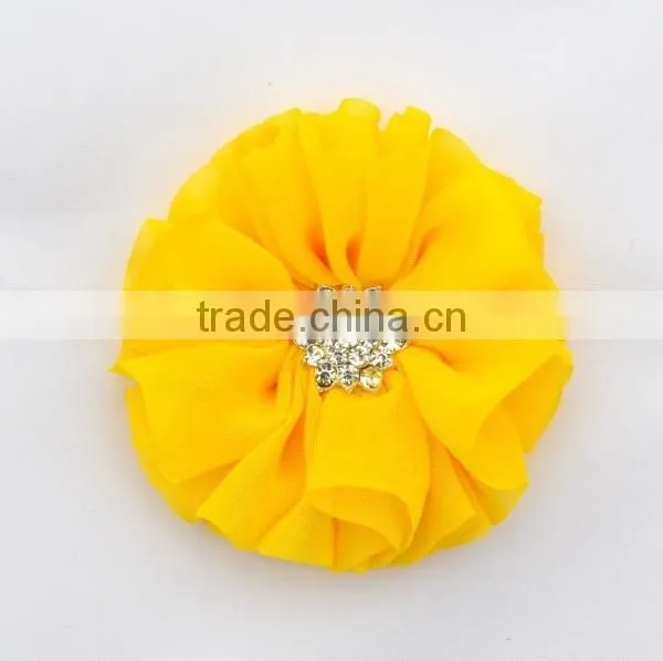 handmade chiffon flower with rhinestone for kids hair accessories