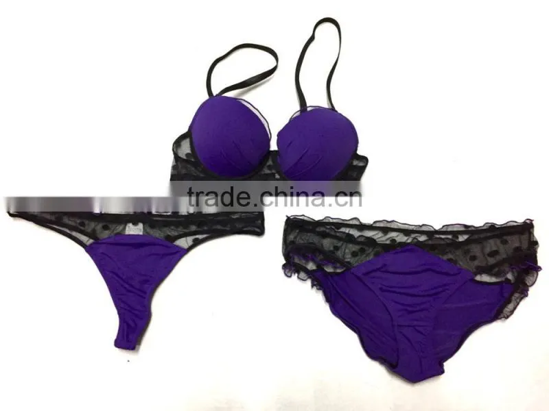 Sexy Purple bra set with Transparent Lace Purple Underwear and panties for women
