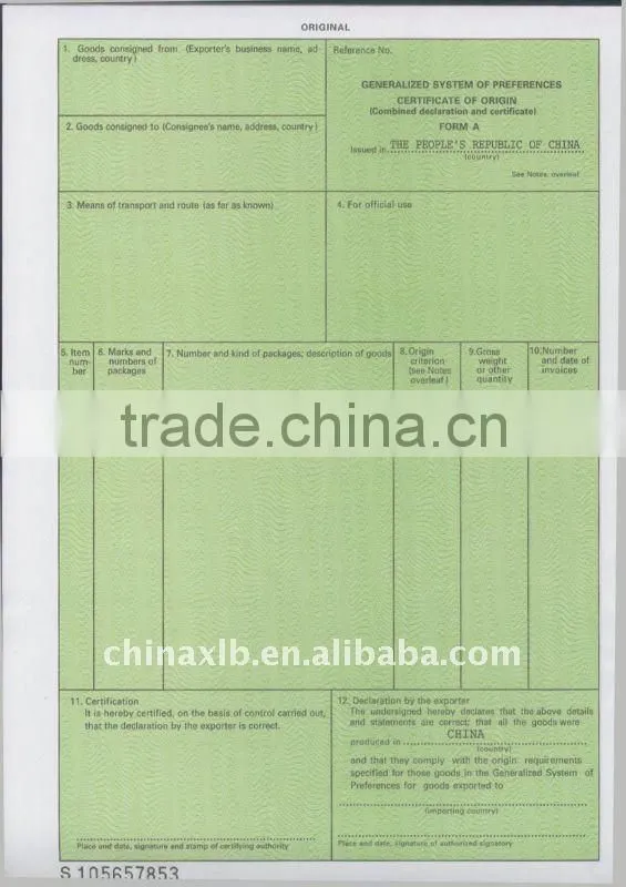 GENERALIZED SYSTEM OF PREFERENCES CERTIFICATE OF ORIGIN (FA)