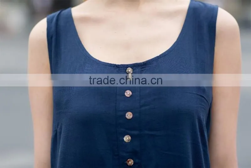 breathable ladies's loose style dress for summer fashion scoop neck dress sleeveless dress casual skirt