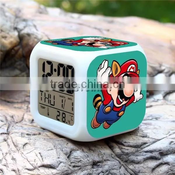 2015 Hot GAME Super Mario LED Alarm Clock, Super Mario Digital Alarm Clock, Super Mario Cartoon Clock for Kids