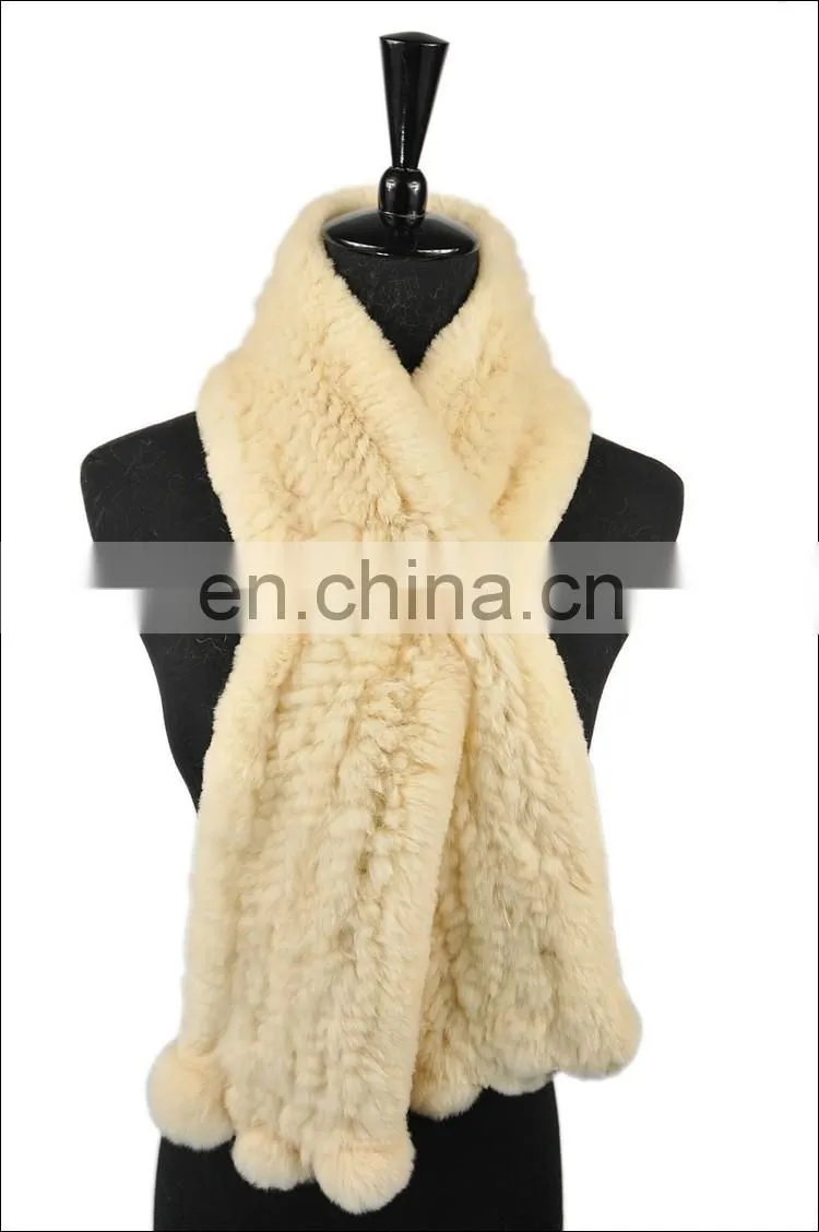 2016 Wholesale cheap good material real rex rabbit fur knitted promotional scarf / handmade scarf