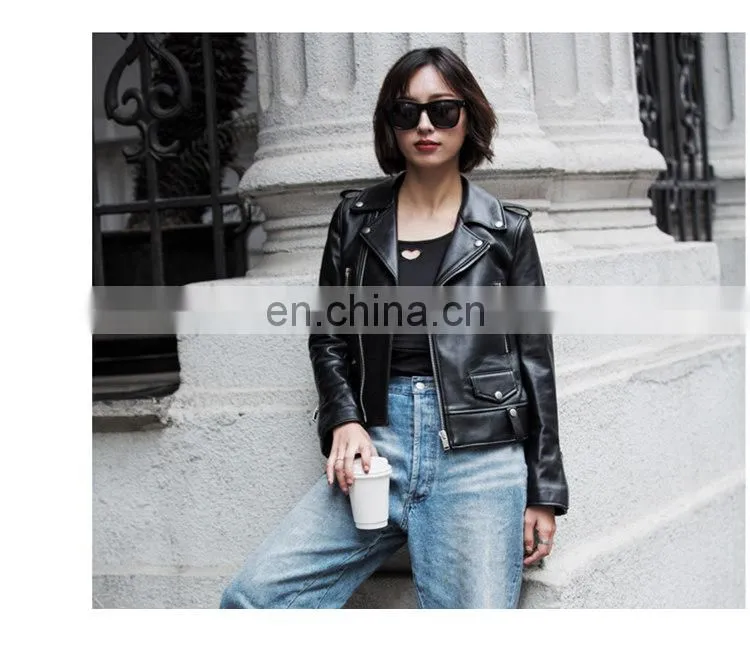 New Design High Quality Custom Sheep Leaher Jacket Black Women Soft Shell Jacket