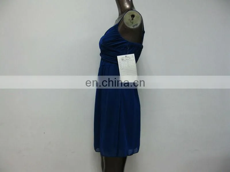 High quality low neckline spaghetti strap pleated bust ladies royal blue dress