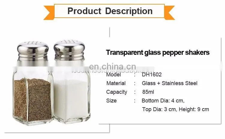 85ml Square Glass Bottle Salt Pepper Shaker With Metal Lid