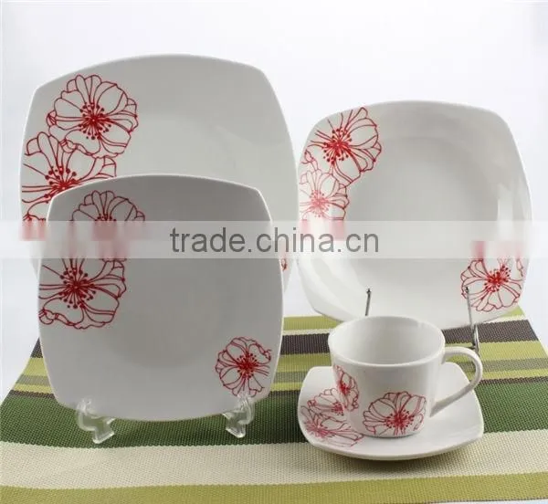 20 pcs porcelain dinner set with part decal square ceramic 20 pcs dinner set