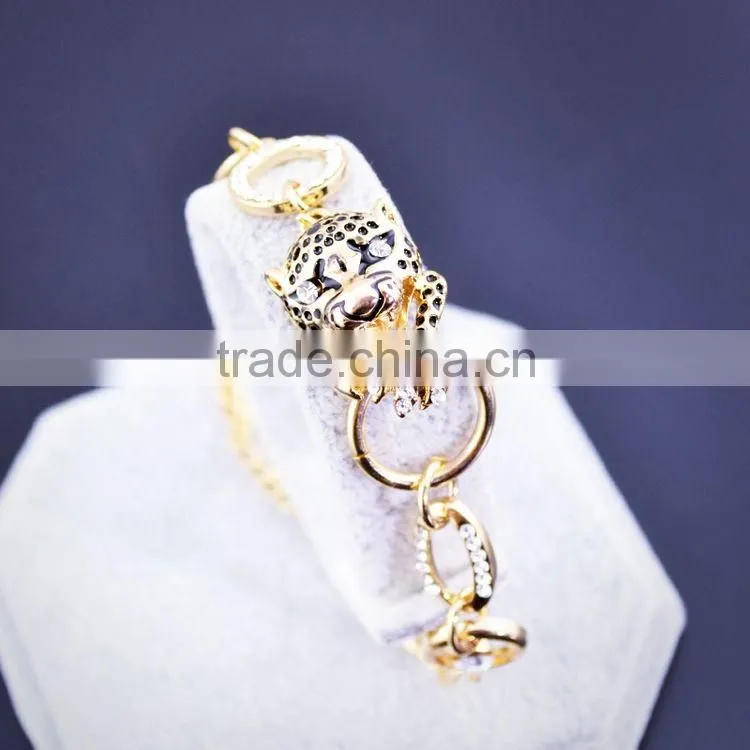 Trendy And Lovely Animal Jewelry Leopard Head Bracelet Austrian Crystal Lucky Stone Bracelet