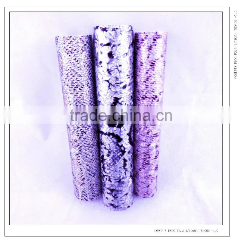 2015 hot sell fashion snake pattern glitter fabric pu leather
