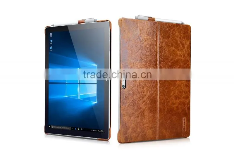 Icarer Vintage Series Luxury Genuine Leather Back cover for Surface Pro 4 Oil wax grain holder leather case for surface pro 4r