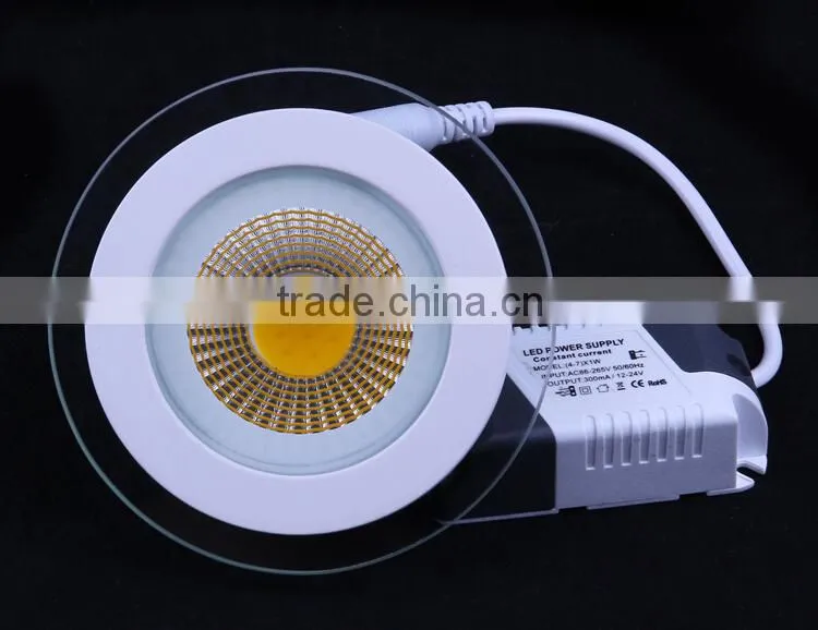 Dimmable 5W 10W 15W COB LED Panel Light Round Glass LED Ceiling Lamp