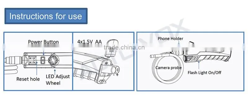 8.5mm handheld pipe inspection camera with 6 LED lights