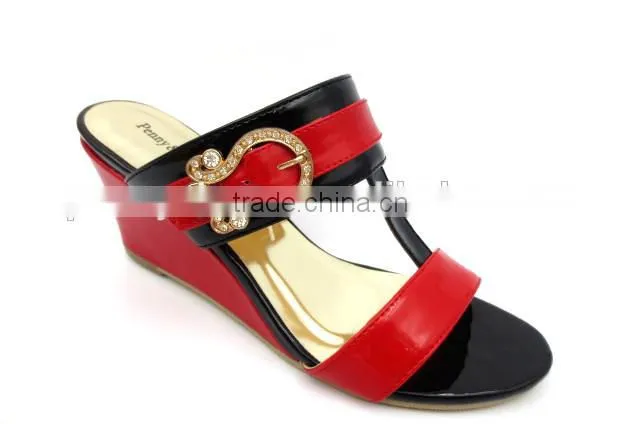new fashion wedge heel pu slipper for lady