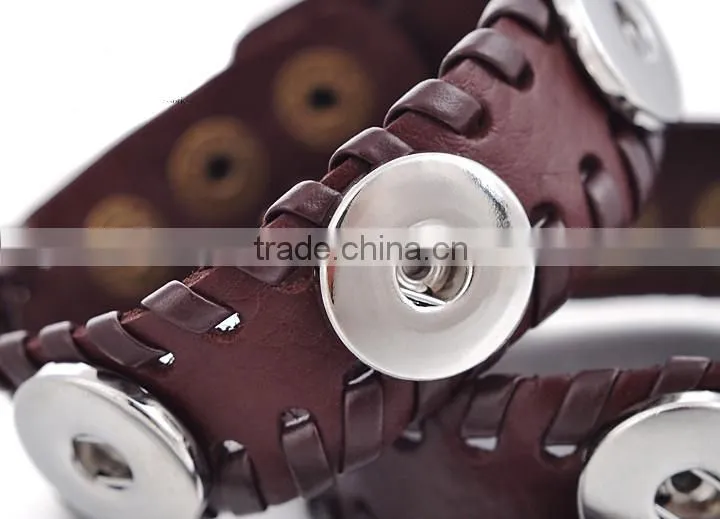 2015 Hand Knitting Interchangeable 18mm Ginger Snap Button Bracelet pulseras leather Snap Bracelets