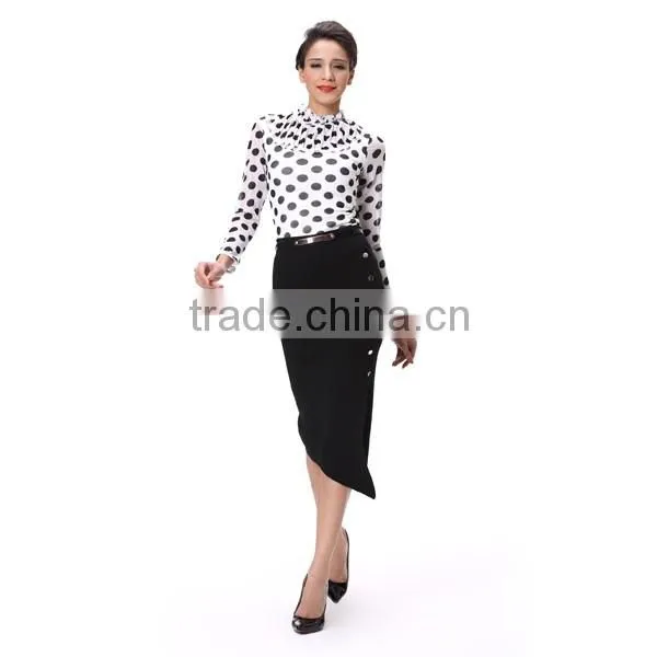 Garment Factory Office Lady Dot Printed Long Sleeve Blouse Tops