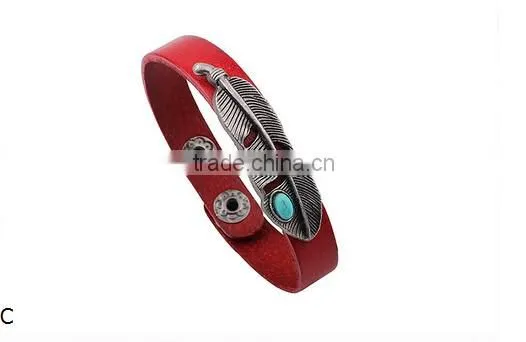 Factory top selling wholesale feather leather bracelet jewelry/
