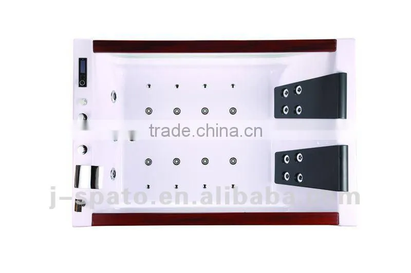 Glass bathtub with wooden handrest for hot tub