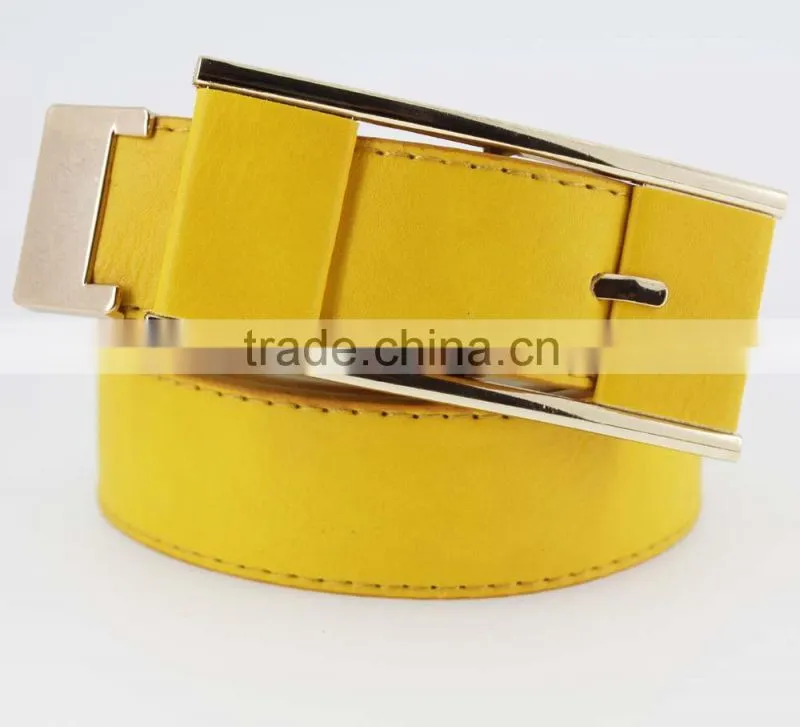Women's fashion Yellow PU leather Plain jeans belt with yellow leather accessories in china Factory