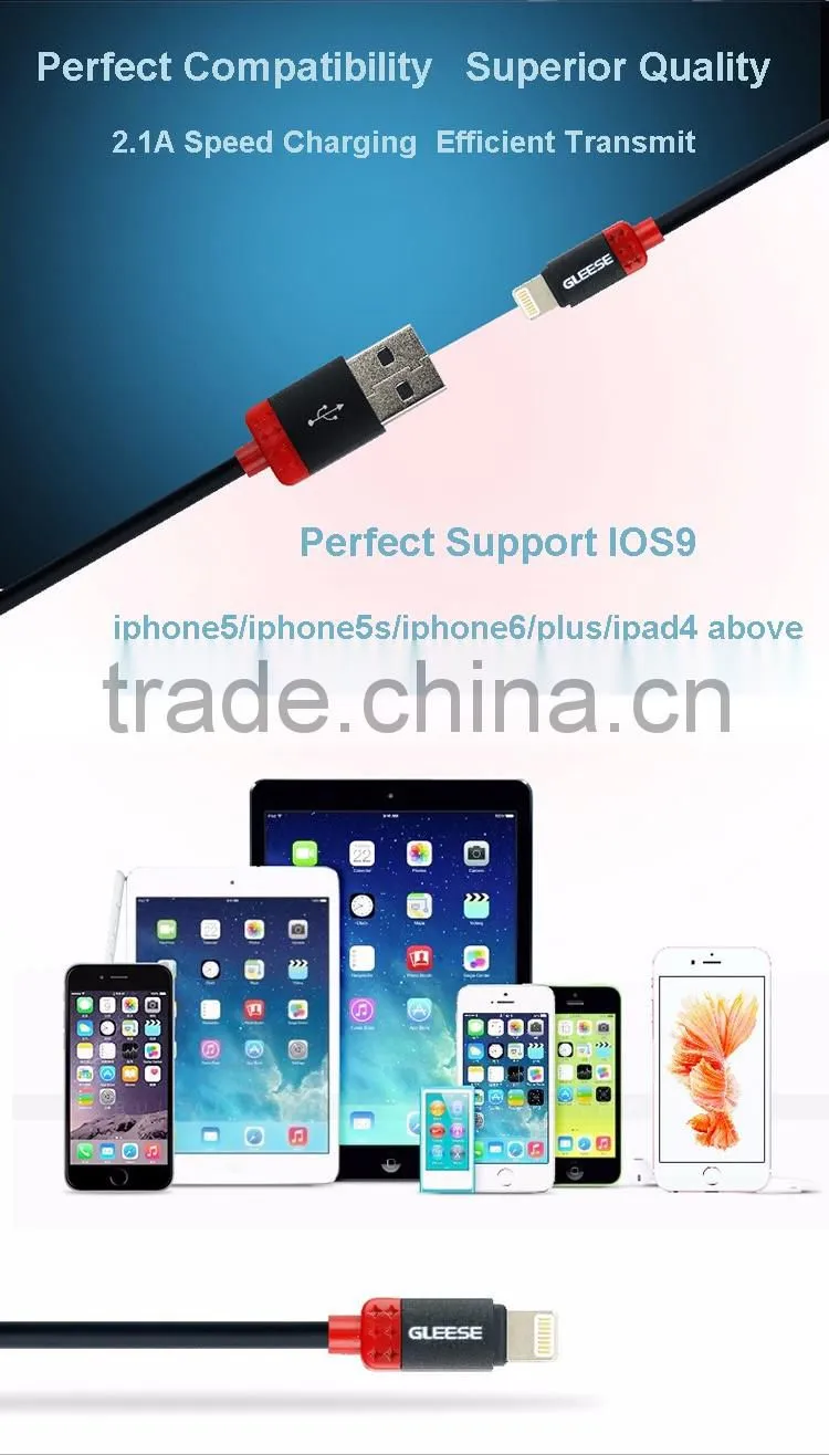 Gleese High quality metal head 1m Length high speed fast charge transfer sync micro usb cable for IOS