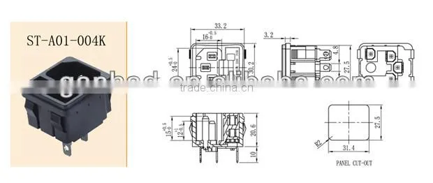 3 pins C14 socket with switch