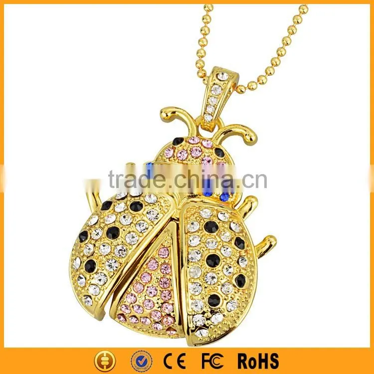 New Necklace Bug Gold Pendant USB 8GB 16GB Crystal Pen Drive