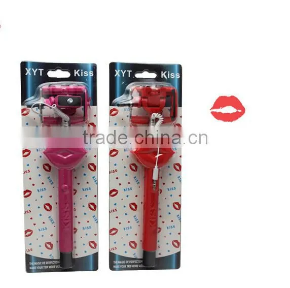 New Arrical Flexible Extendable Selfie Stick Kiss Style Monopod With Cable No Need Bluetooth