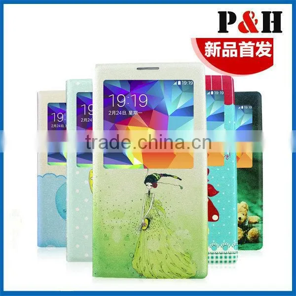 Window Touch Protective Leather Case for Galaxy S5, Side Flip PC+PU Leather Protective Case for Samsung Galaxy S5