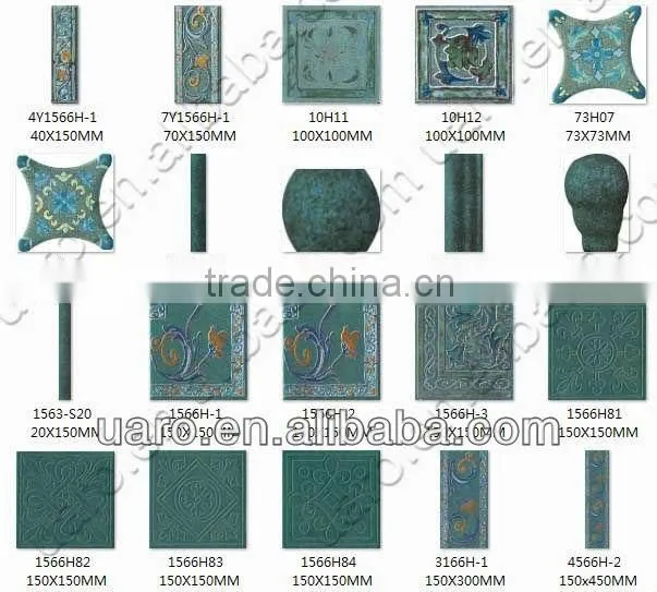 Decoration green flower vintage brick antique ceramic bathroom wall tile borders