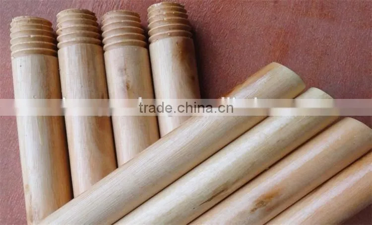 Natural wooden lacquered and threaded mop handle