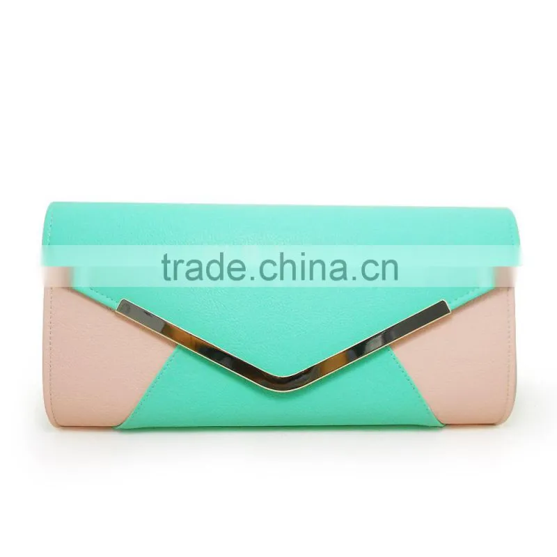 2015 new arrival color block leather women evening bag make in China