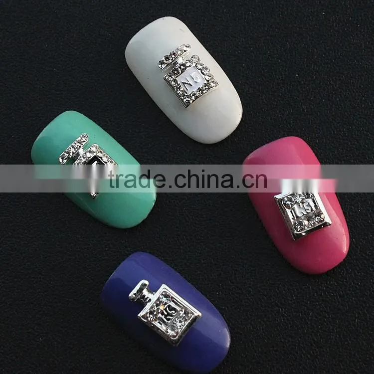 perfume bottle big stone drop shape metal jewelry for nail decorator