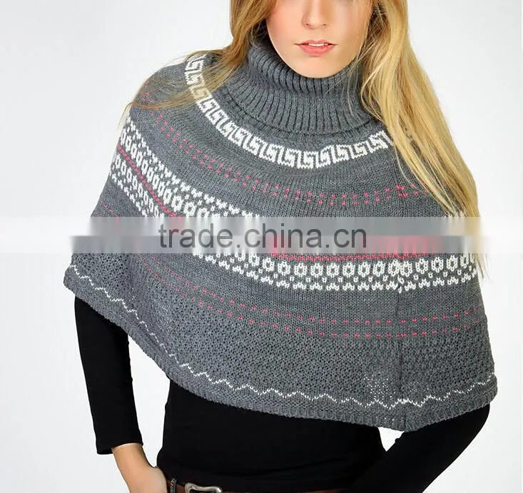 Latest Design Womens Winter Knitted Chunky Poncho Sweater