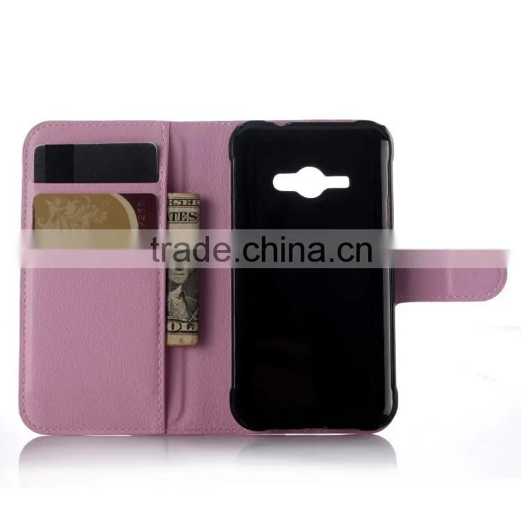 Hot Selling Ultra Thin Lichee PU Leather Case Wallet Folio Flip Cover for Samsung GALAXY J1 ACE