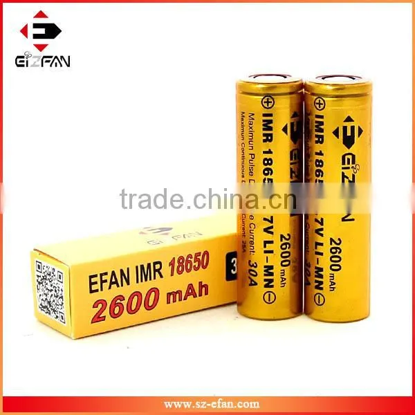 New Gold Efan IMR 18650 2600mAh 30A LiMn High Drain Flat for Mod Batteries