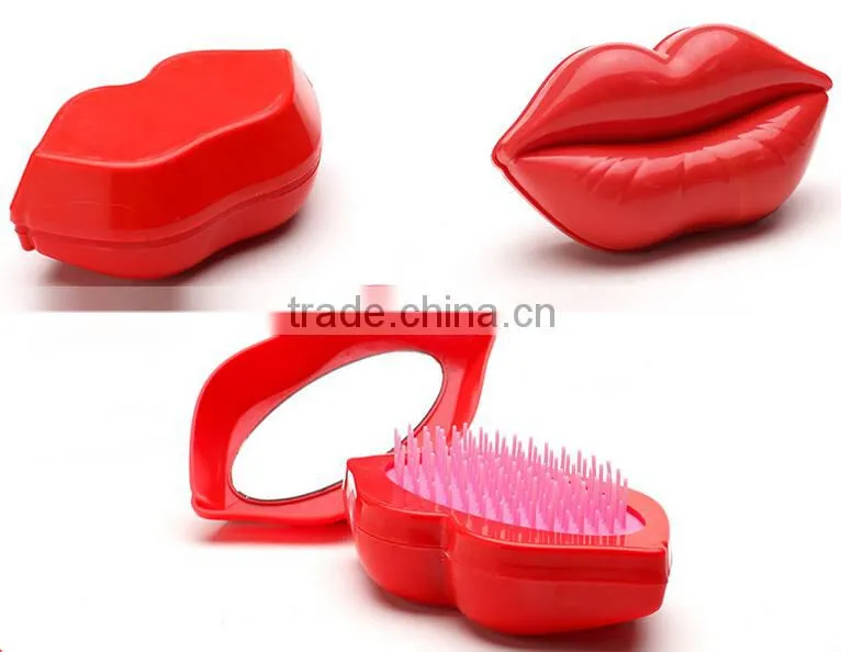 New Style Professional Lip Shape Customized Head Massage Styling Care Easy Carry Hair Comb With Mirrow