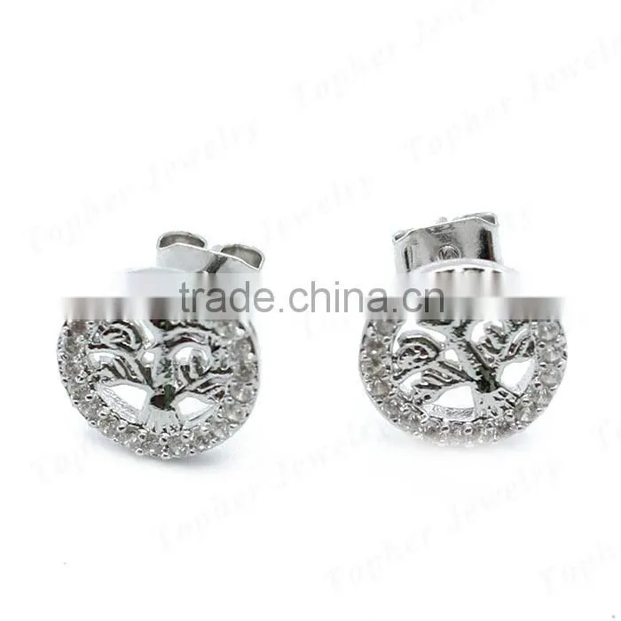Gemstone inlaid 925 sterling silver tree design earring