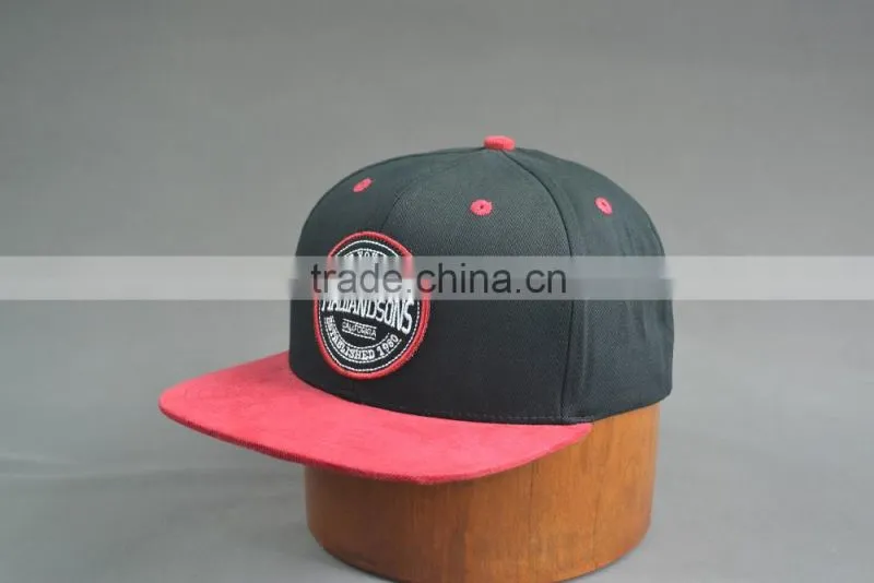 Black and red flat brim snapback