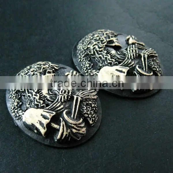 30x40mm oval skull beauty resin cameo black vintage style halloween cabochon DIY pendant charm supplies 4120085