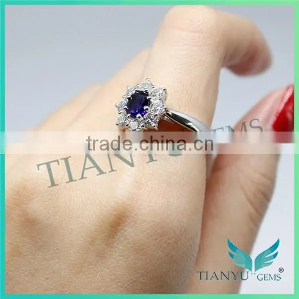 Fashion Styles 925 Sterling Silver Blue Round Cut Corundum Moissanite Diamond Ring Wedding Rings