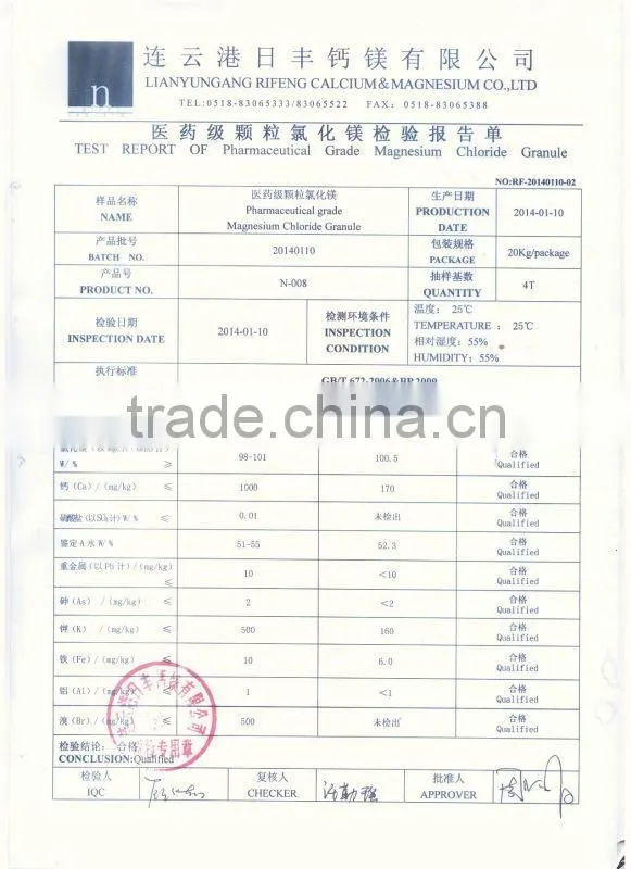 High Quality 99% Magnesium Chloride, Magnesium Chloride, pharmaceutical grade Magnesium Chloride Powder / Flakes