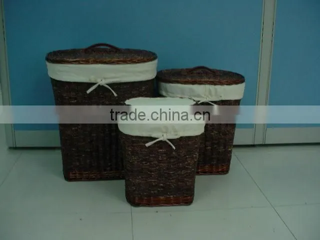 Linyi new durable handicraft willow laundry trash can baskets with fadbric