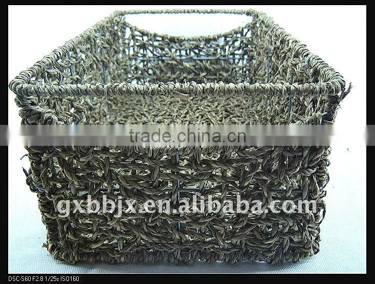 Rectangle seagrass weaving iron frame large seagrass storage baskets
