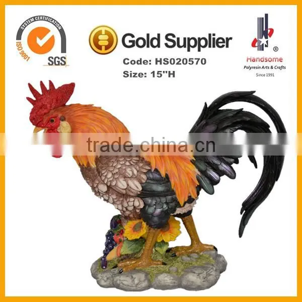 14''H pair of rooster, standing cock statues, polyresin rooster figurine