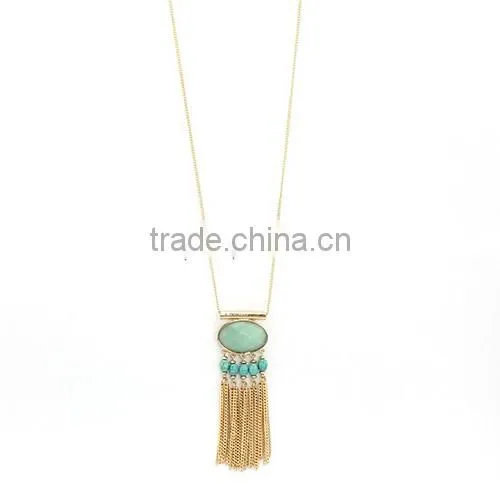 Elegant Green Gemstone Turquoise Necklace With Tassel Chain