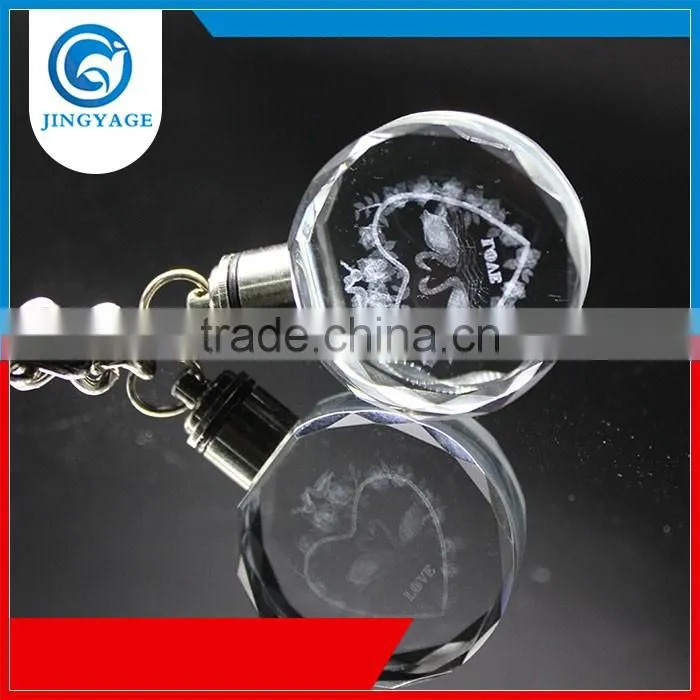 3D Laser Engraved Love Round Design Crystal Led Key chains Photo Led Crystal Key chain
