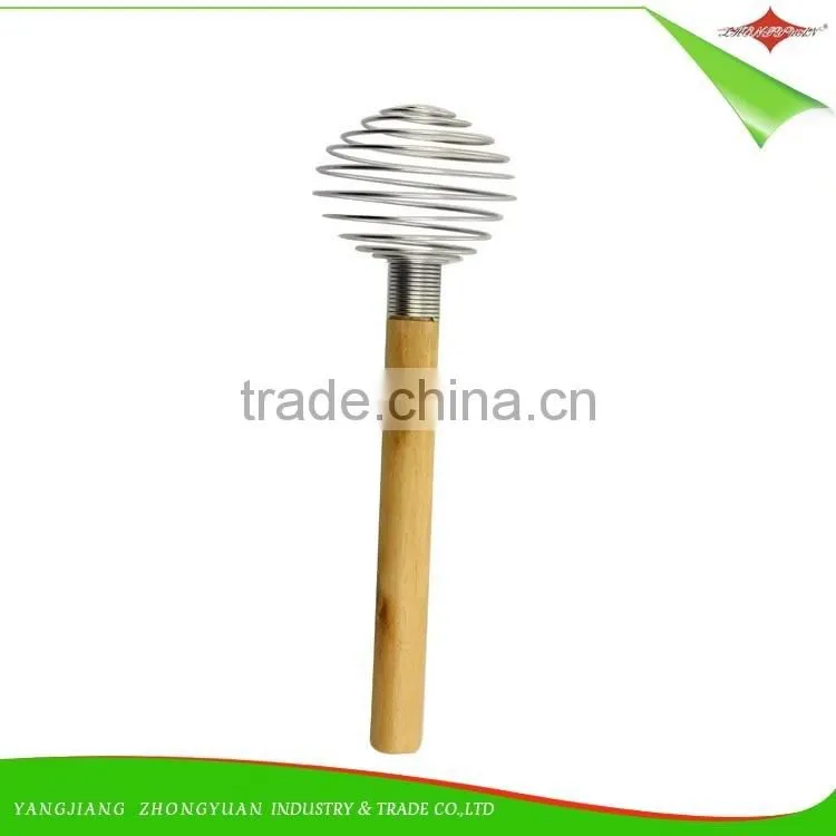ZY-C1032 spring coil whisk spring egg whisk 9 inch rubber wood handle french whisk with ball shape wire head