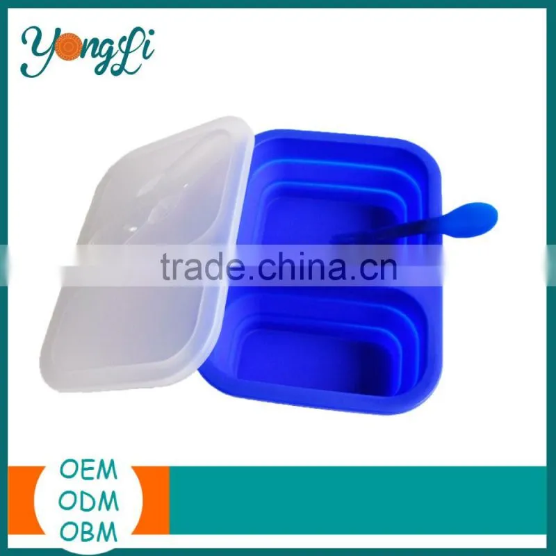 Easy to Take FDA & LFGB Collapsilble Silicone Bento Lunch Box with Dividers